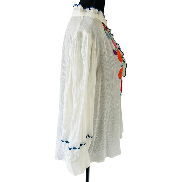 Antik Batik Clotilda Hand-Embroidered Floral Cotton Crepe Blouse White - 42 (L) - Picture 7 of 11